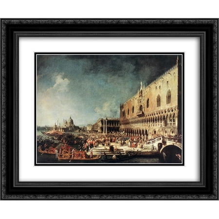 Canaletto 2x Matted 24x20 Black Ornate Framed Art Print 'Arrival of the French Ambassador in Venice'