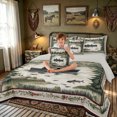 thumbnail image 3 of meiyoeat Vintage Lake Cabin Boat Landscape Full Size Bedding Sets for Men Women, Pine Forest Wildlife Full Size Bed in a Bag, Green Brown, Grey Reversible, 7pcs, 3 of 5