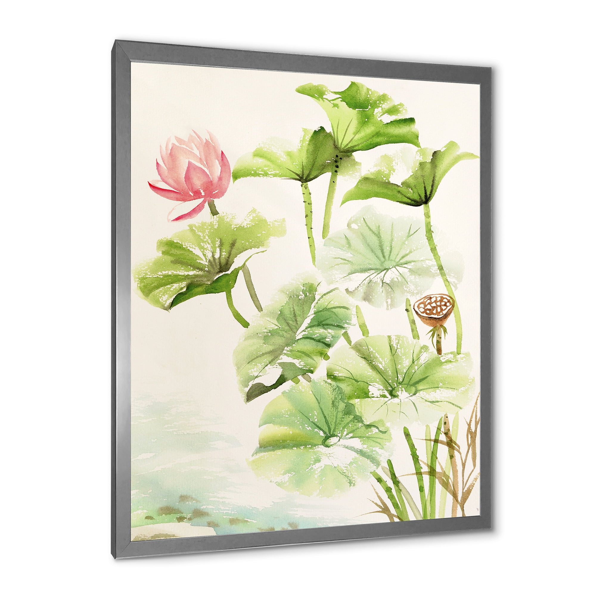 Designart 'Ancient Pink Lotuses In The Pond IV' Traditional Framed Art Print
