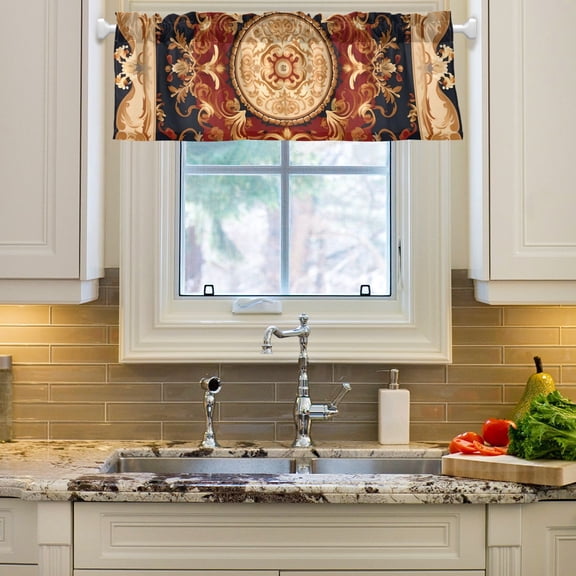 Boho Pattern Curtain Valances Farmhouse Design Window Treatment Decor Blackout Rod Pocket for Windows Living Room Kitchen 54" x 18"