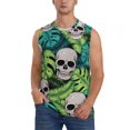 thumbnail image 1 of Fotbe Skull and Palm Leaves Men's Camiseta sin Mangas Estampada para Hombres, Playera Casual para Gimnasio, Entrenamiento, Playa-X-Large, 1 of 7