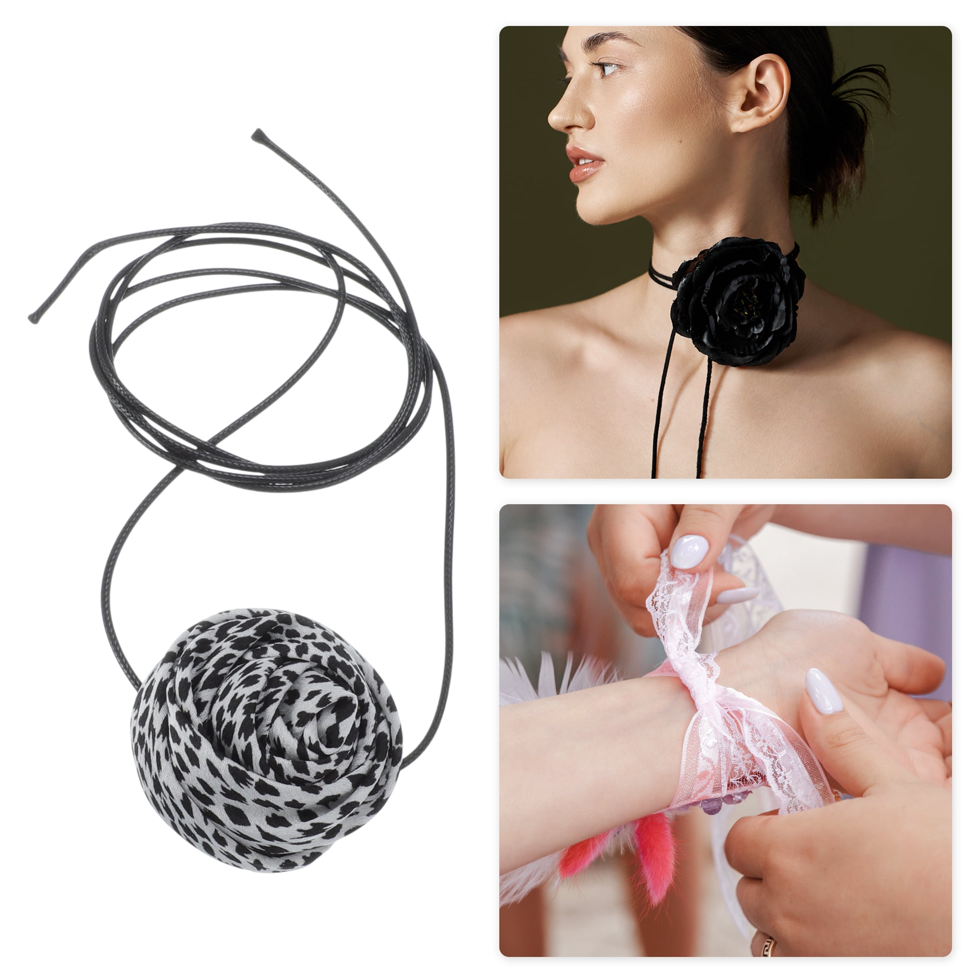 Unique Bargains Rose Choker Necklace 1Pc for Any Occasion White, Black