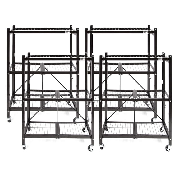 Origami 4-Pack Multipurpose Foldable 3-Tier Shelf Storage Racks, R3, Black
