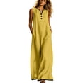 thumbnail image 6 of FengLS Women's Dresses Trendy V-Neck Button Maxi Dress Casual Loose Sleeveless Long Dress Comfy Daily Flowy Cotton Sundresses, 6 of 8