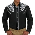 thumbnail image 4 of Shirts for Men Western Cowboy Embroidered Long Sleeve Button Down Lapel Business Blouses Casual Comfortable Slim Fit Summer Tops Black L, 4 of 4