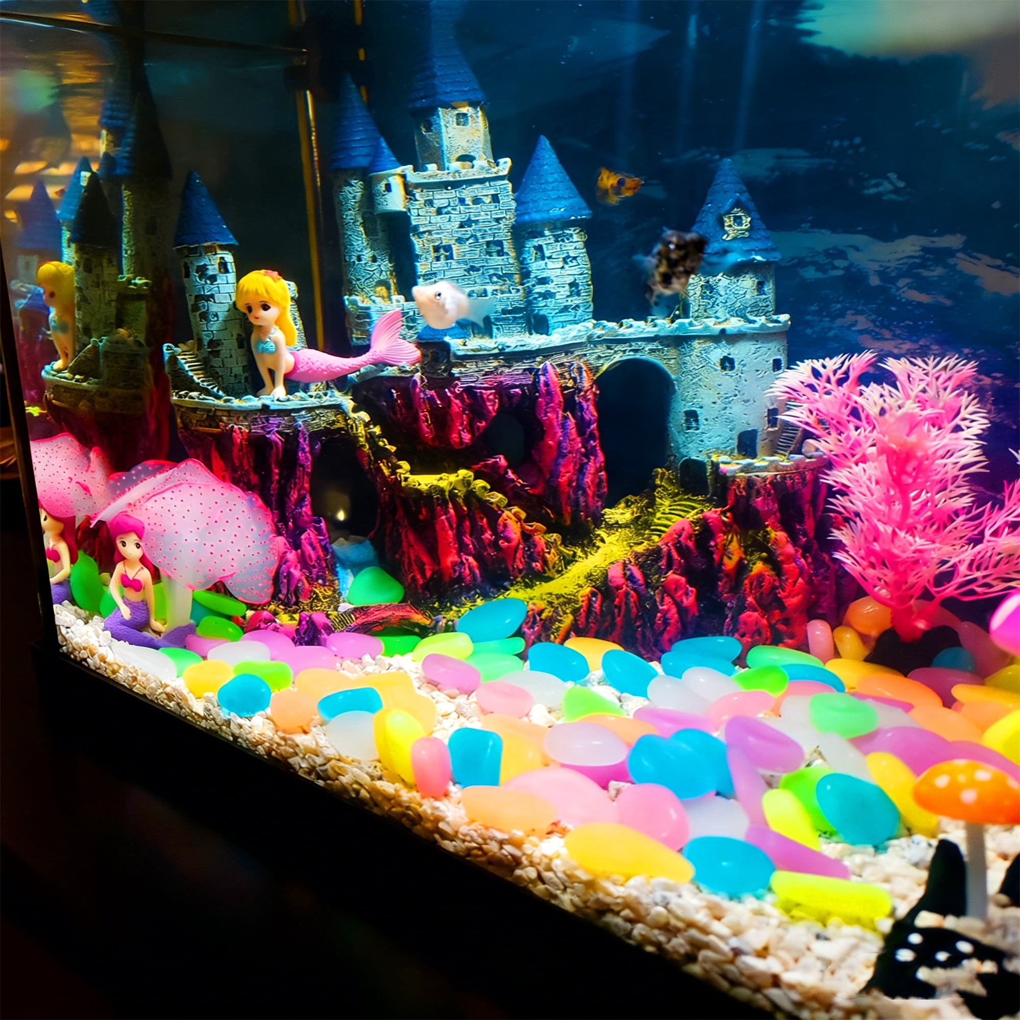LIFEBESTONE 0.8-1.2" Big Rainbow Multicolor Glow in The Dark Rocks, Big Colored Pebbles, Aquarium Gravel, Fish Tank Gravel, Plants for Fish Tank, Glow Rocks for Landscaping 750 Pcs (5, Pounds)