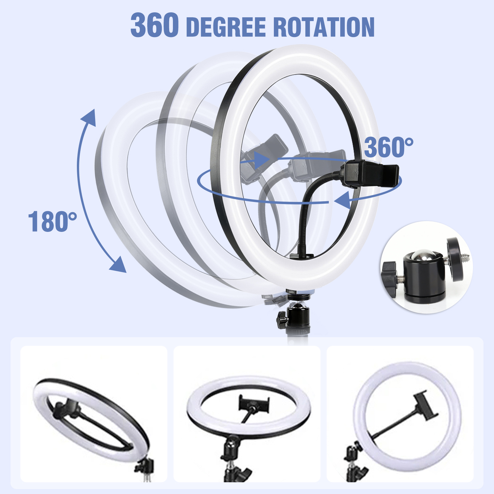 UEGOGO 12" RGB Ring Light With 43" Tripod & Phone Holder - 360° Rotating Head, 10+ Lighting Modes, Dimmable for Streaming/Makeup/Vlogs