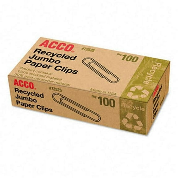 Acco  Recycled Paper Clips  Jumbo  100 per Box  10 Boxes Pack
