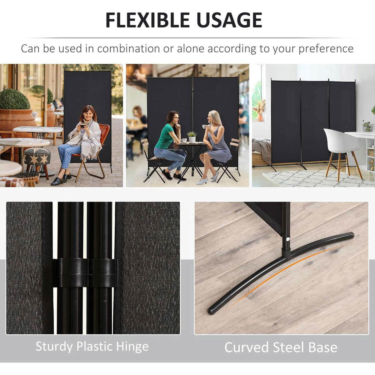 Spaco 3 Panel 6' Room Divider, Multi-Purpose Privacy Screen for Indoor as Living Room, Bedroom, Black