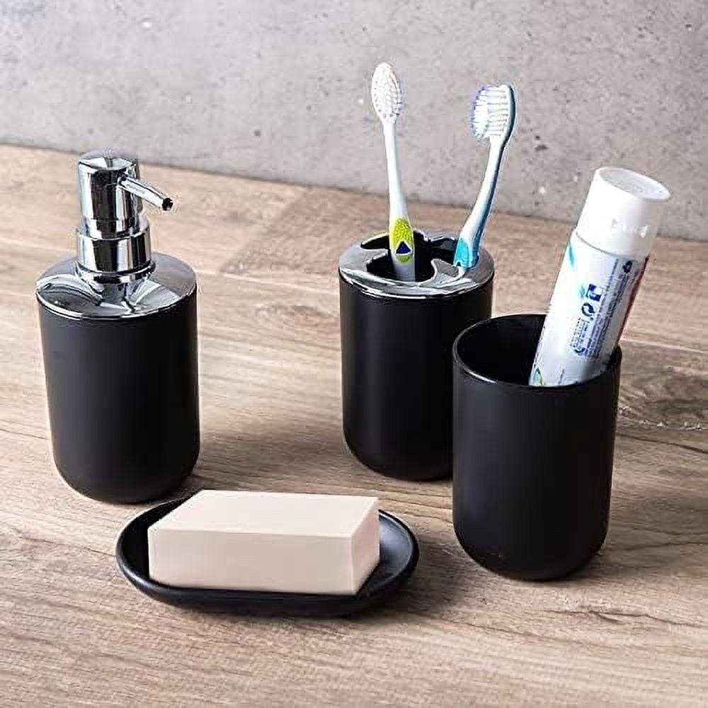 Moss & Stone 6 pcs Bathroom Accessories Set Includes Soap Dispenser, Toothbrush Holder, Toothbrush Cup, Soap Dish, A Complete Decor Black Set