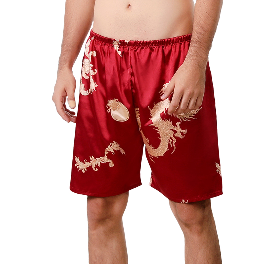 Men's Satin Print Sleepwear Shorts Plus Size Imitation Silk Relaxfit