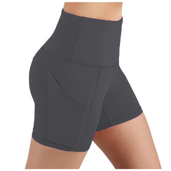 Hurxie Womens Biker Yoga Shorts with Pockets: High Waisted Tummy Control Workout Athletic Gym Shorts Packs Dark Gray,5XL