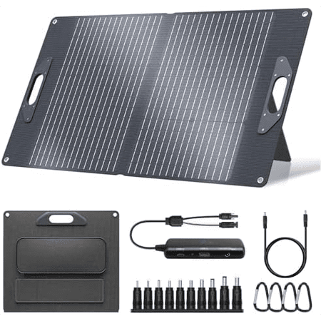 Ecosonique 60W/72W/100W/120W Portable Solar Panel with Adjustable Kickstands,18V MC4/12V DC/QC 3.0 USB-A USB-C(PD 45W) Foldable Solar Panel Charger with Detachable Power Hub Solar Panels for Camping