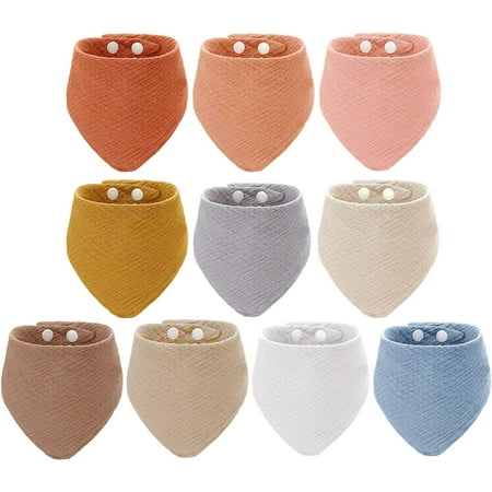 10 Pieces Muslin Baby Drool Bibs Cotton Teething Bandana for Unisex Boys Girls 10 Solid Colors Set for Drool Bibs