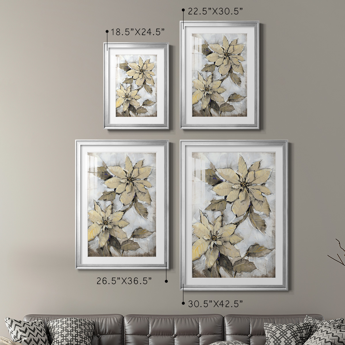 Wexford Home Poinsettia Study I Premium Framed Print, 18.5" x 24.5" - Ready to Hang, Silver (Set of 2)
