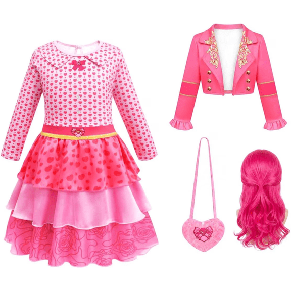 Pink Princess Rise Red Cosplay Costume, Jacket with Long Sleeve Puff Dress Bag and Wig, Halloween Costume for Anime Party