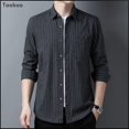 thumbnail image 2 of Camisa de hombre a rayas de alta calidad nueva 2022, ropa informal de estilo vintage para primavera y otoño, camisa de negocios ajustada 100% algodón para hombre, 2 of 5