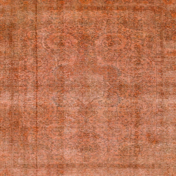 Ahgly Company Machine Washable Indoor Square Abstract Orange Red Area Rugs, 3' Square