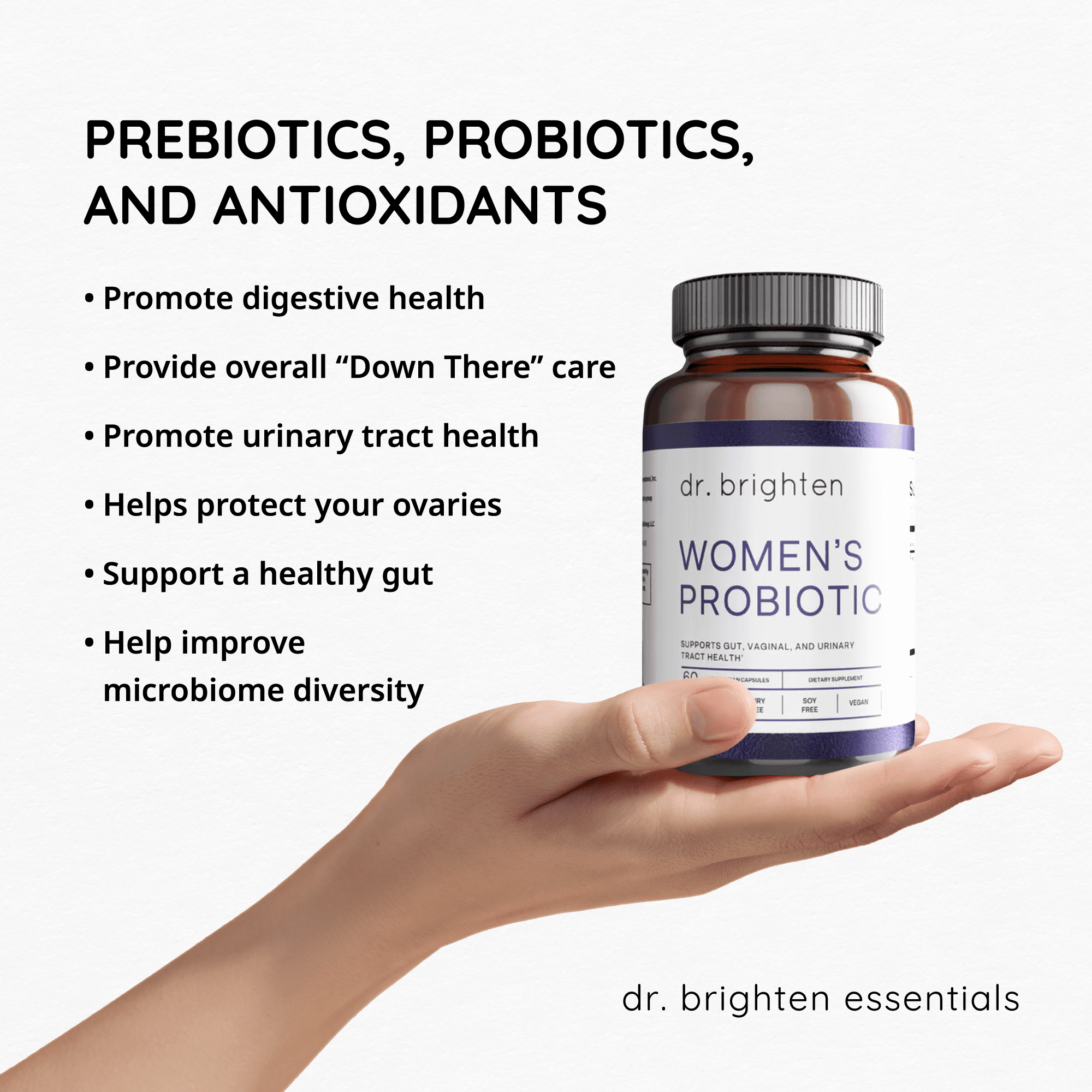 Dr. Brighten Women’s Probiotic - Probiotics, Prebiotics with Antioxidants & Sunfiber for Healthy Hormones, Balanced Female Microbiome, Ovaries and Immune Health - 60 Capsules