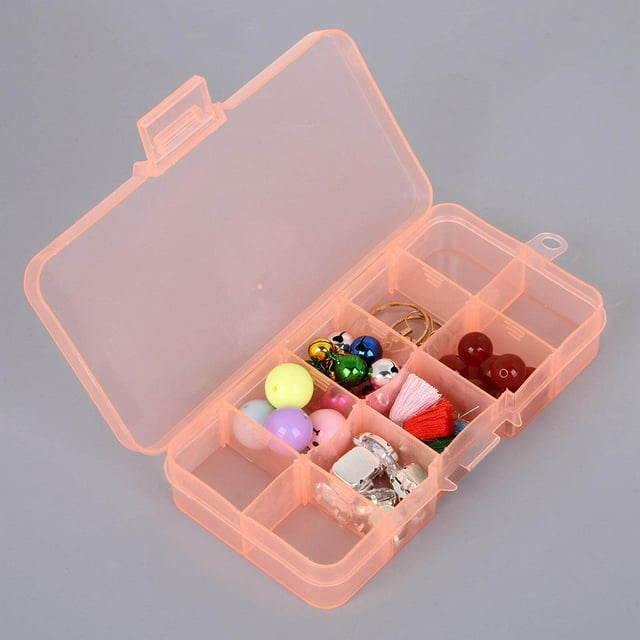 Boîte de Rangement Amovible en Plastique à 10 Compartiments pour Bijoux Perles Boucles d'Oreilles Séparateurs Ajustables Contenant Orange