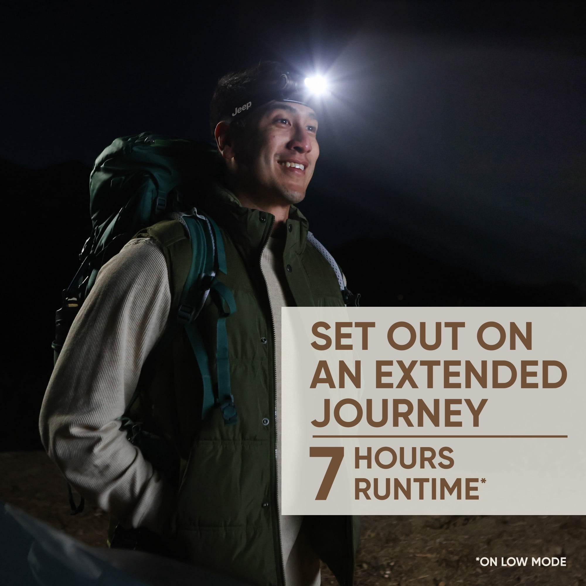 Jeep Rechargeable LED Headlamp, 2,100 Lumens, Hybrid Metal Design, Bright and Durable for Hunting, Running, Jogging, Hiking, Tactical and Outdoor Use
