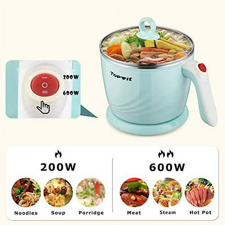 Topwit Electric Hot Pot Mini, Electric Cooker, Noodles Cooker, Electric  Kettle with Multi-Function for Steam, Egg, Soup and Stew with Over-Heating  Protection, Boil Dry Protection, Dual Power, 1.2L 