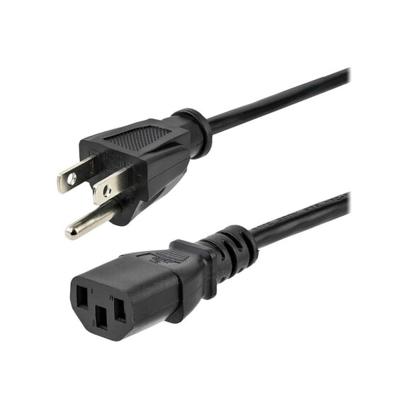 StarTech.com 12ft (3.6m) Computer Power Cord, NEMA 5-15P to C13, 10A 125V, 18AWG, Black Replacement AC Power Cord, Printer Power Cord, PC Power Supply Cable, Monitor Power Cable - UL Listed