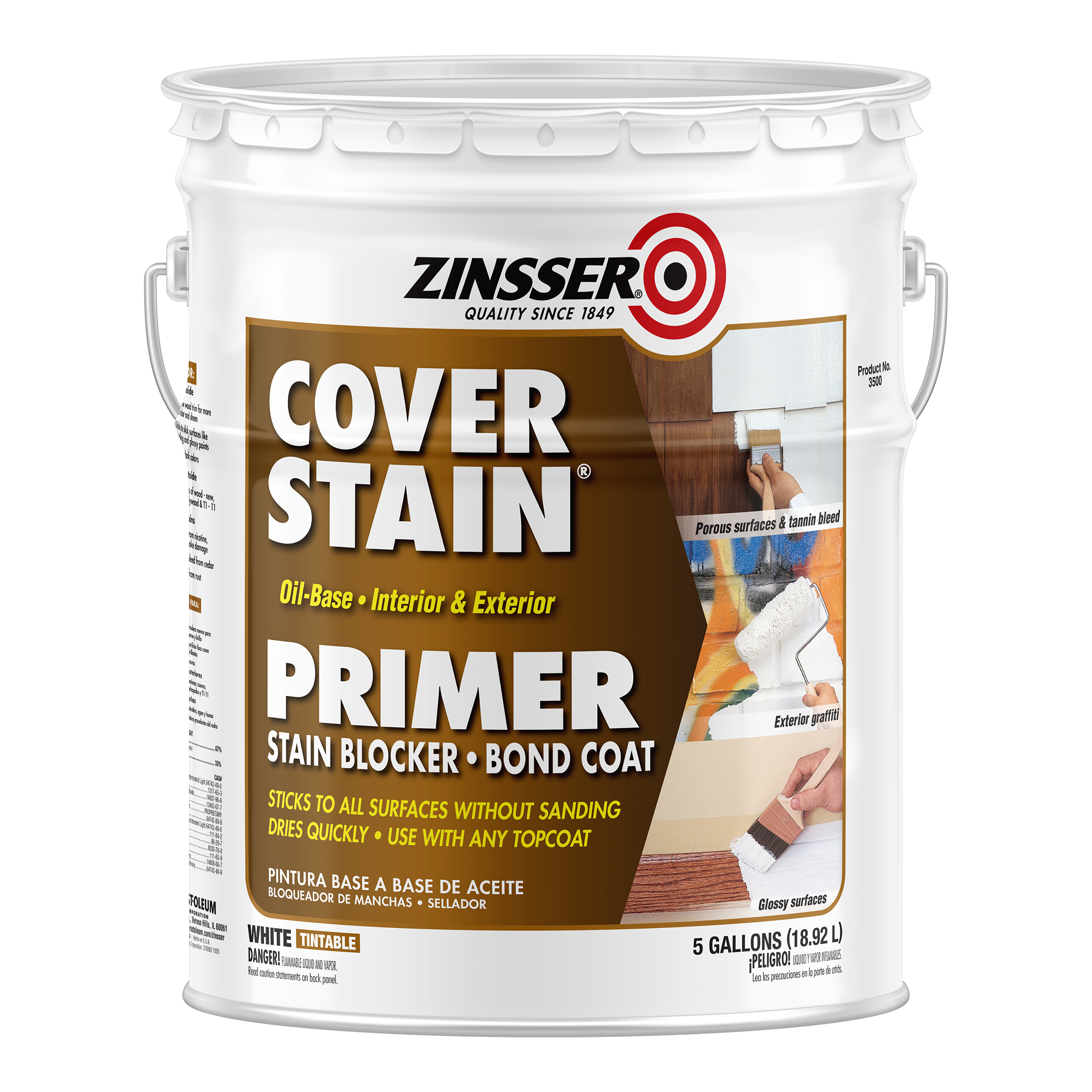 White, Zinsser Cover Stain Oil Base Primer-3500, 5 Gallon - image 3 of 11