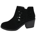 thumbnail image 2 of Soda Girl's Triangle Cutout Side Chunky Stacked Heel Ankle Boot (Black, numeric_2), 2 of 4