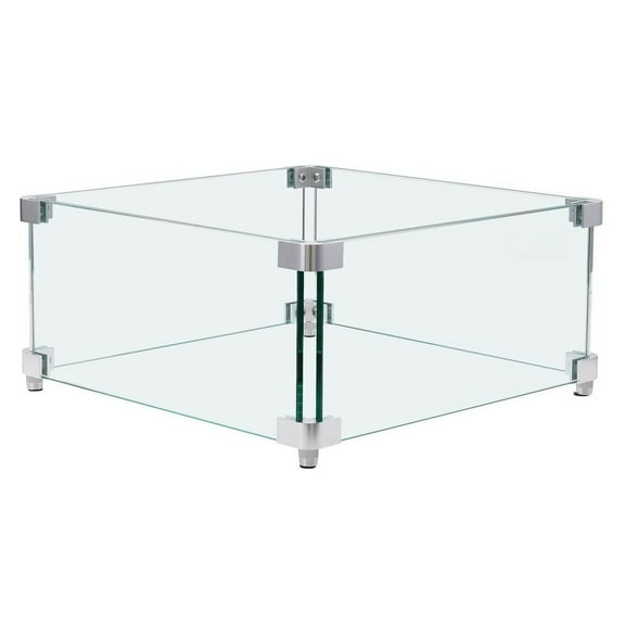 CAFORKP Fire Pit Wind Guard - Clear Tempered Glass Panel with Bracket & Feet