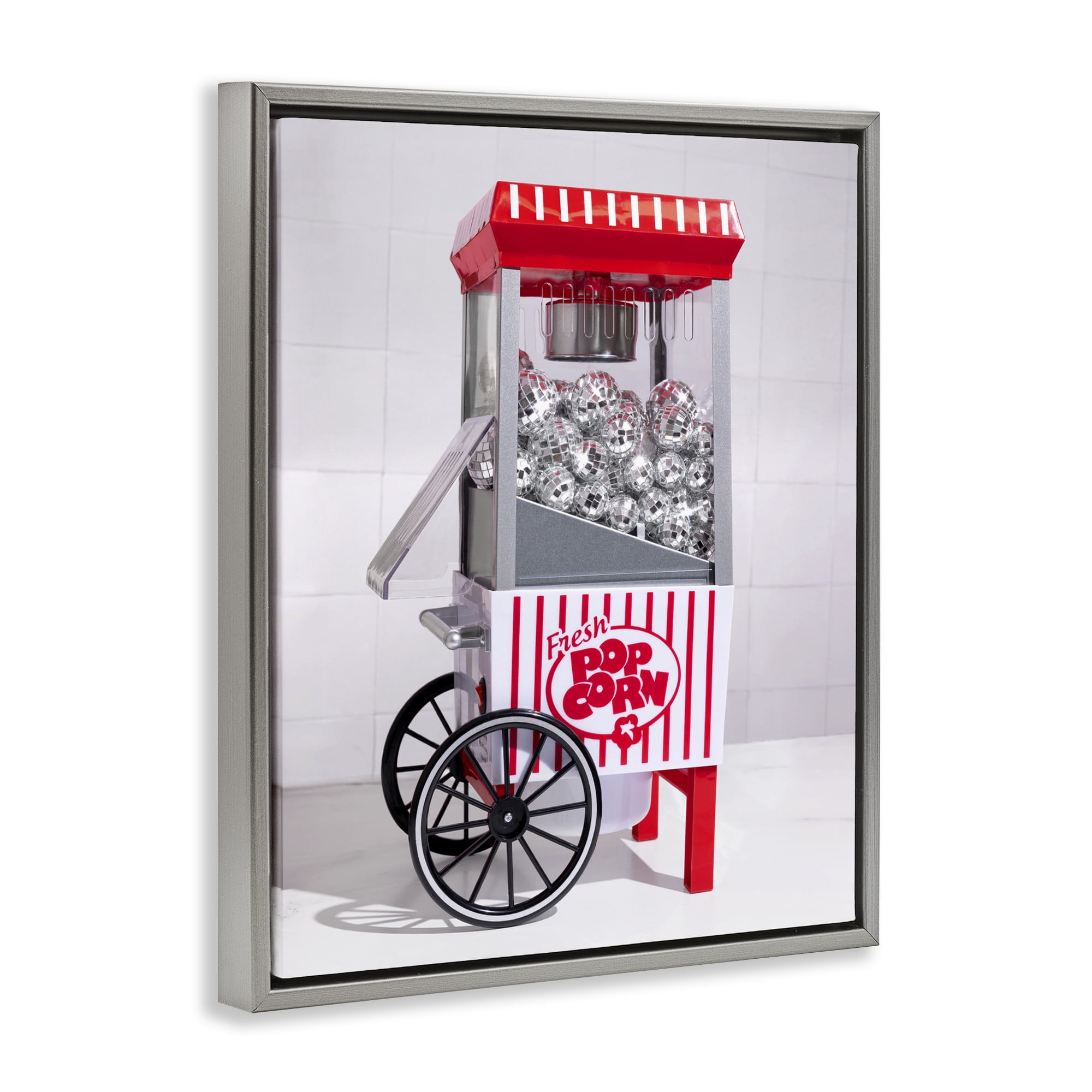 Stupell Industries Fun Disco Popcorn Machine Gray Framed Floater Canvas Wall Art, design by LISH Creative