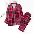 thumbnail image 2 of Wang6 Women's Plus Size Pajamas Sets 2 Piece Long Sleeve Pjs Sets V Neck Button Shirts Straight Leg Pants Ladies Loose Fit Plaid Sleepwear Lounge Sets X_Wine L, 2 of 4