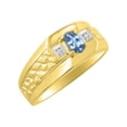 thumbnail image 5 of RYLOS Men's Rings Yellow Gold Plated Silver Classic Nugget 6X4MM Oval Gemstone & Diamond Ring Blue Topaz December Birthstone Ring Size 10, 5 of 6