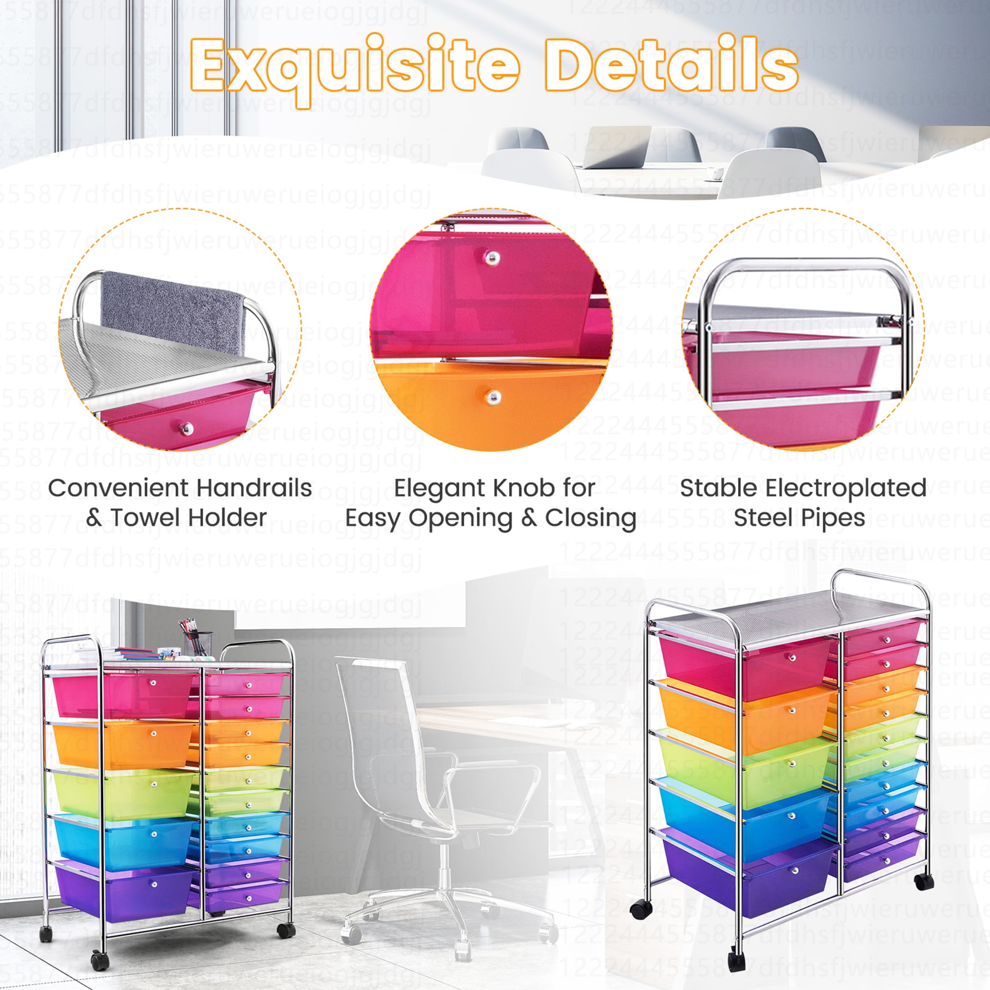 Costway 15 Drawer Art & Craft Rolling Storage Cart Tools Scrapbook Paper Office School Organizer Colorful