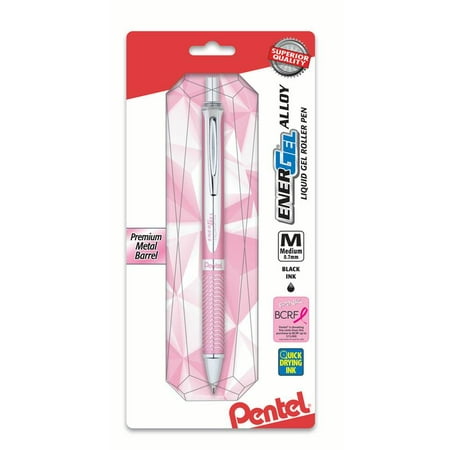 PINK BCA EnerGel Alloy Retractable Premium Liquid Gel Pen, (0.7mm) Metal Tip, Medium Line, Pink Barrel, Black Ink