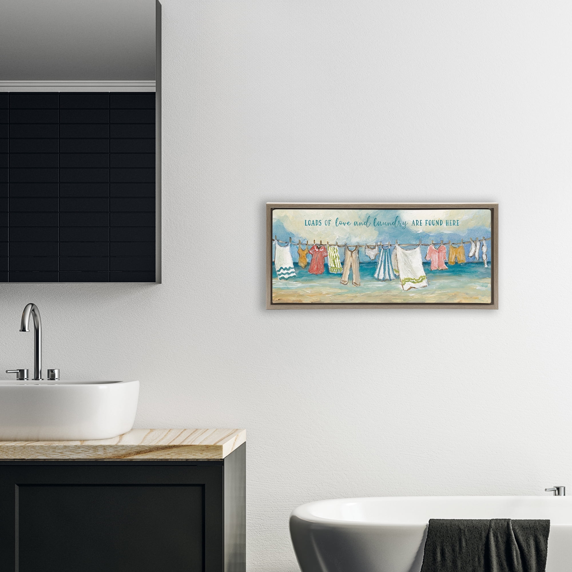 Stupell Industries Laundry By The Sea Brown Framed Floater Canvas Wall Art, design by Charlene Olson