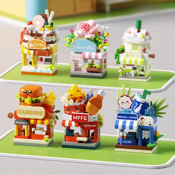Dream Shop Micro Building Blocks Set, Mini House Construction Toys for Home Decor & Gifts (6 set)
