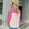 thumbnail image 3 of SWQZVT Womens Top Casual Fashion Corduroy Button Down Shirts Long Sleeve Color Block Shacket Jacket Coat Pink Blouses, 3 of 7