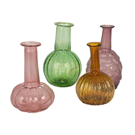 Creative Co-Op Various Embossed Reclaimed Glass Vases  Multicolor  Set of 4