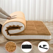 NAIZEA Japanese Floor Mattress, Upgraded Extra Thick Futon Mattress, Foldable Roll Up Sherpa Fleece Sleeping Pad with Bandage and Storage Bag, Full, Beige