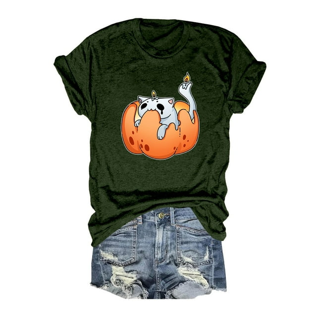 T-shirt Graphique d'Halloween pour Femmes Manches Courtes Col Rond pour Printemps Été Activités Extérieures et Usage Quotidien