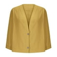 thumbnail image 5 of JGGSPWM Women's Cotton Linen Oversized Blouse with V-Neck and Three-Quarter Sleeves Shirt Tops Yellow L, 5 of 6