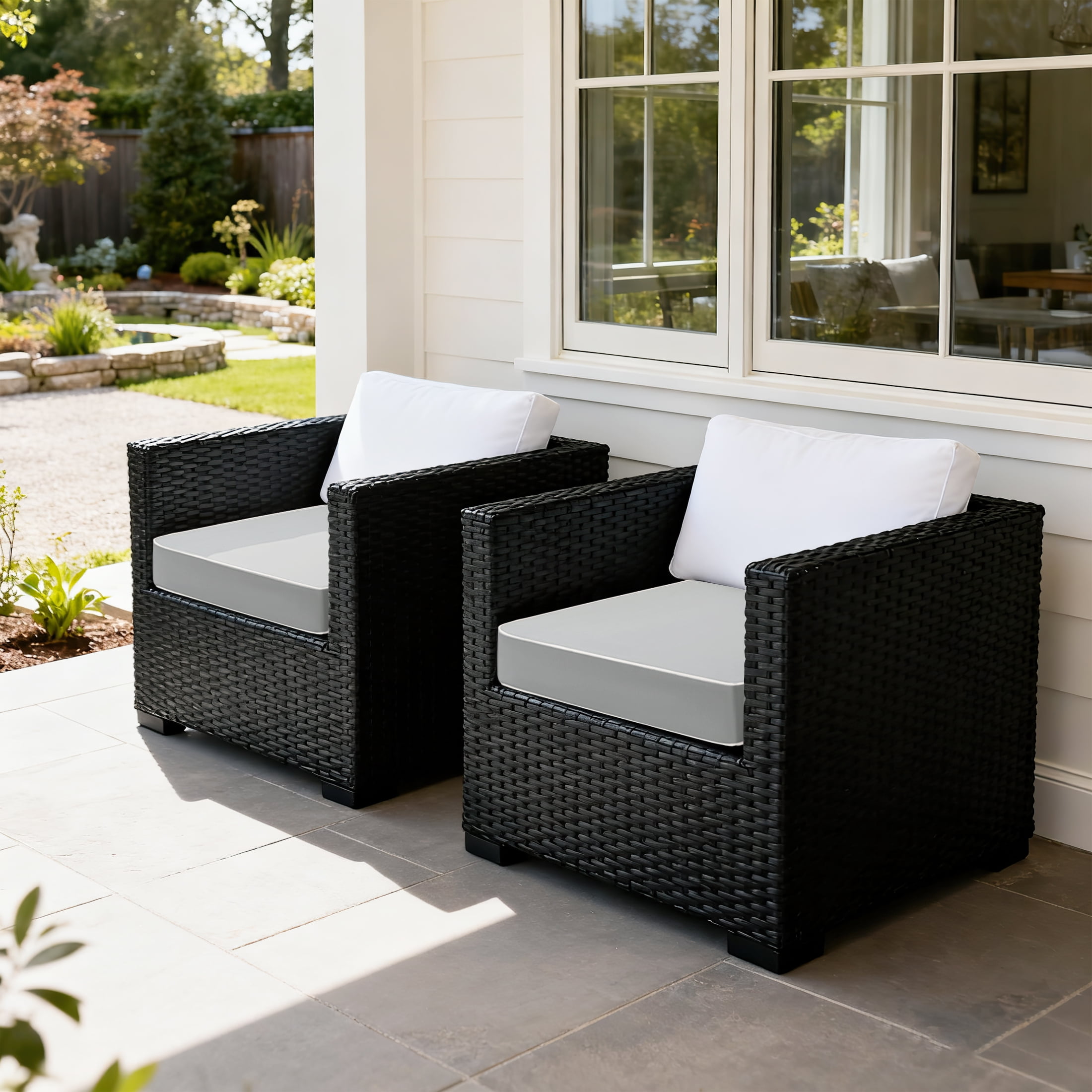 ROFIELTY 2-Pack Outdoor Chair Cushions 19x19, Waterproof & UV Resistant Patio Seat Pads with Removable Washable Cover, 3 Inch Thick All-Weather Cushions for Wicker Furniture, Gray
