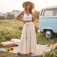 thumbnail image 6 of Boho Skirts for Women Elastic High Waist A Line Maxi Skirts Casual Summer Beach Vacation Flowy Pleated Skirts, L, 6 of 9