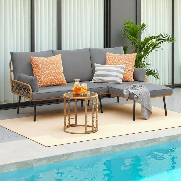 Aiho 3 Pieces Outdoor Patio Furniture Set, All weather PE Wicker L