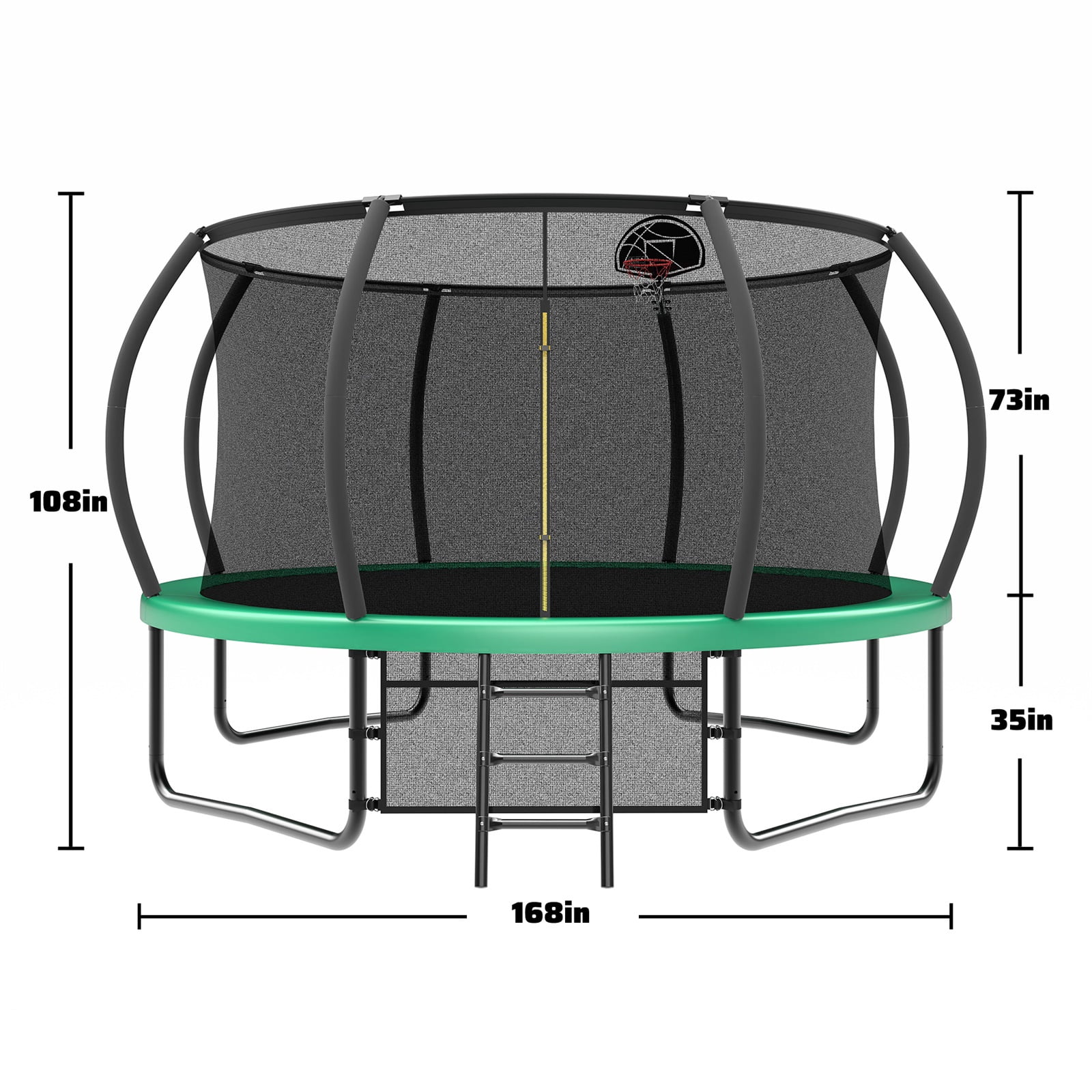 Hommoo 14FT Trampoline with Enclosure, Recreational Trampolines with Ladder and AntiRust Coating, ASTM Approval Outdoor Trampoline for Kids, Green