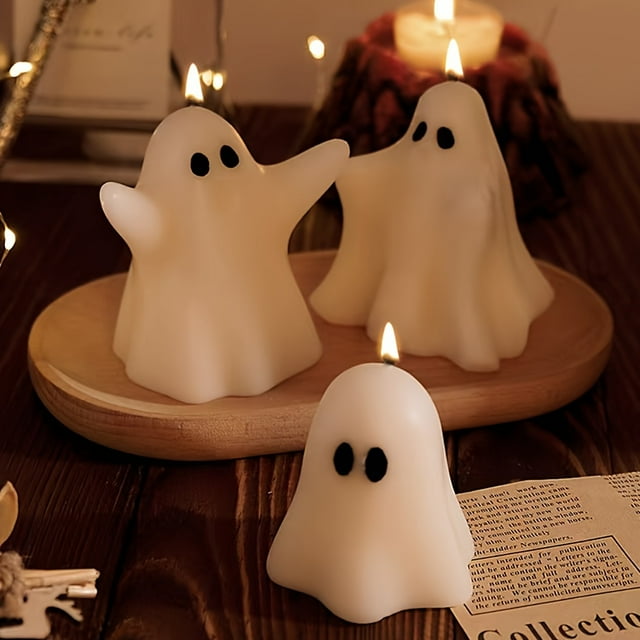 Handcrafted Halloween Ghost Scented Candle - Lavender Aroma, Single Wick, Jar Design With Bow Accent For Home Decor
