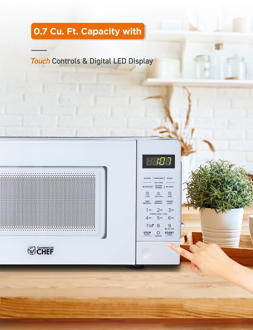 Commercial Chef CHM770W 0.7 Cubic Feet Microwave Oven, White