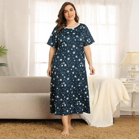 

Hazel Tech Women s Sleepwear Short Sleeve Loungewear Round Neck Nightgown Soft Sleep Shirt Pleated Pajama Dress Plus Size