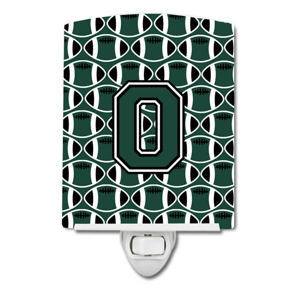 Caroline's Treasures CJ1071-OCNL Letter O Football Green and White Ceramic Night Light, 6x4x3", multicolor
